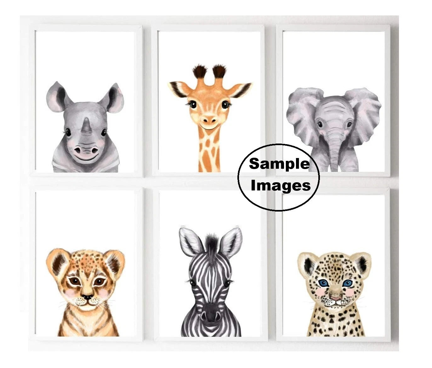 Handmade Safari Jungle Animal Nursery Art – A3 Prints – Set of 6 – Unramed Decor
