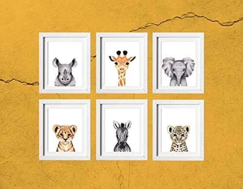 Handmade Safari Jungle Animal Nursery Art – A3 Prints – Set of 6 – Unramed Decor