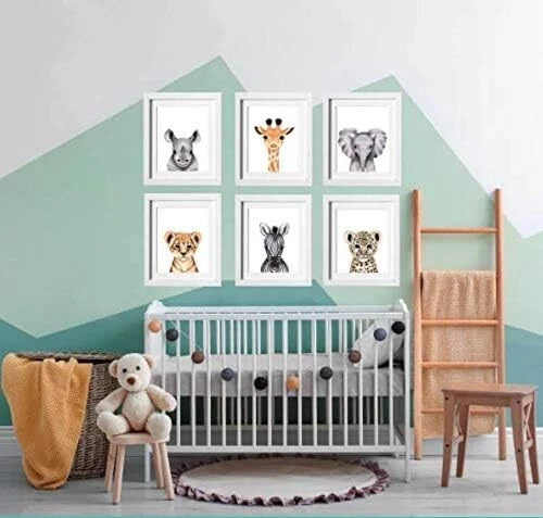 Handmade Safari Jungle Animal Nursery Art – A3 Prints – Set of 6 – Unramed Decor