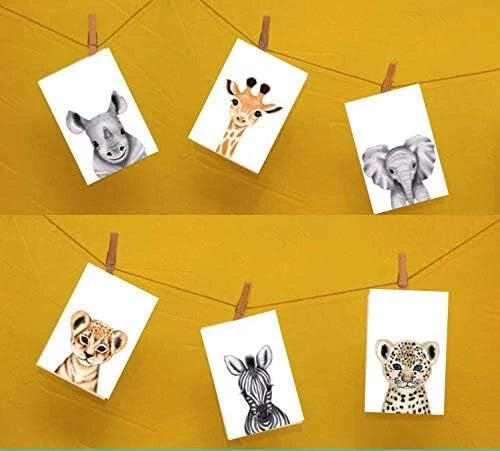 Handmade Safari Jungle Animal Nursery Art – A3 Prints – Set of 6 – Unramed Decor