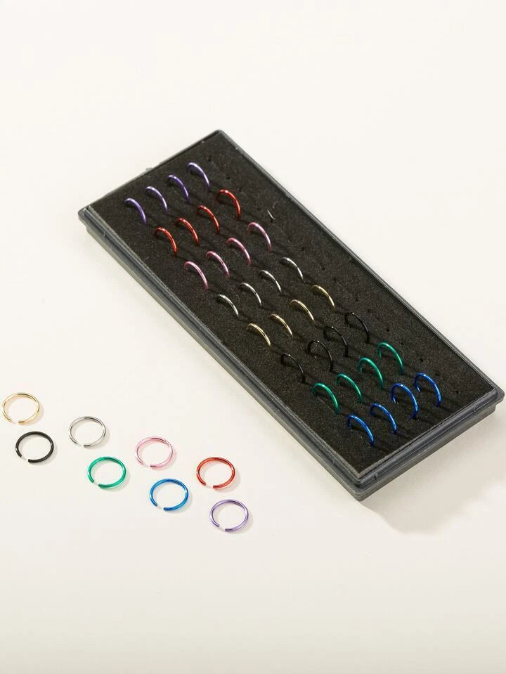40x SURGICAL STEEL NOSE RING : HOOP STUD BODY PIERCING MULTICOLOUR FAUX BULK
