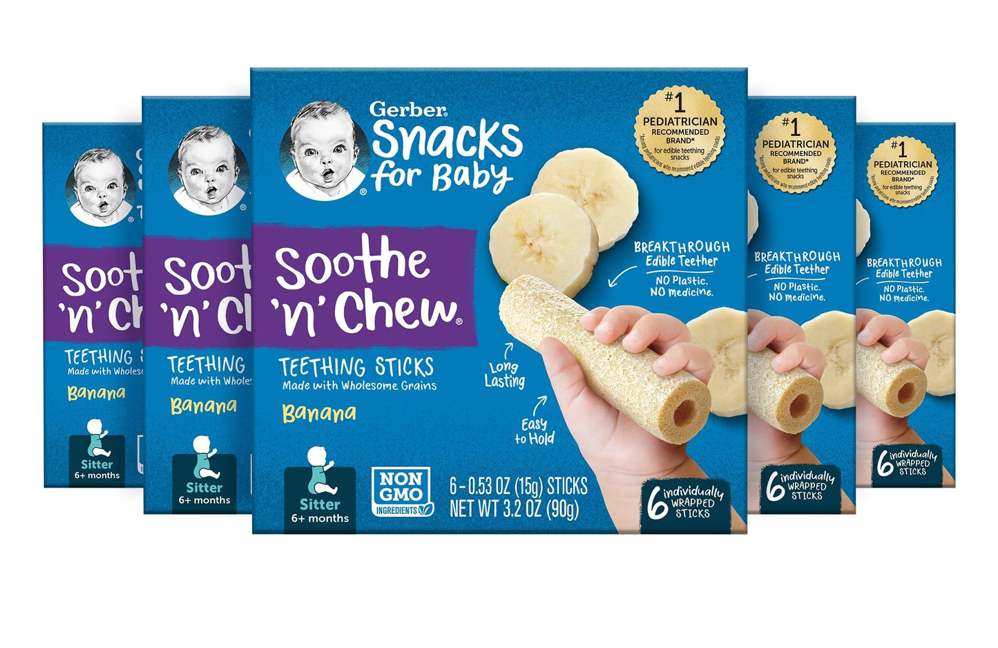 Gerber Soothe 'N' Chew, Baby Rusk, Teething Sticks - Banana