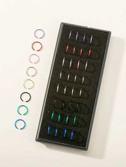 40x SURGICAL STEEL NOSE RING : HOOP STUD BODY PIERCING MULTICOLOUR FAUX BULK