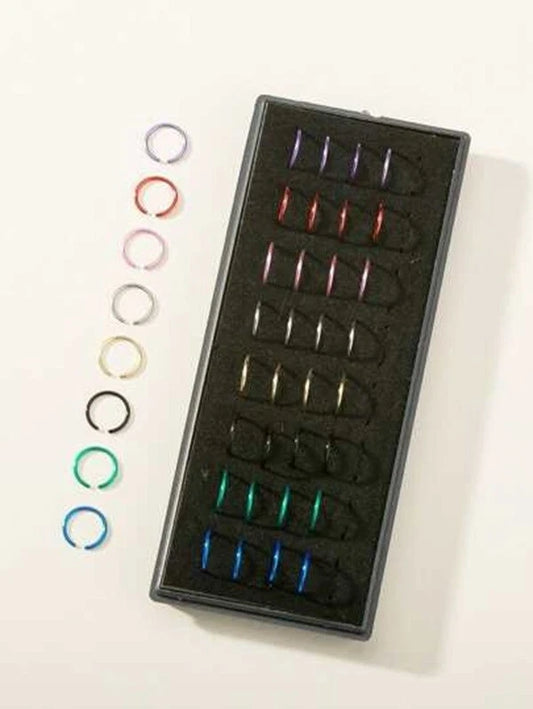 40x SURGICAL STEEL NOSE RING : HOOP STUD BODY PIERCING MULTICOLOUR FAUX BULK