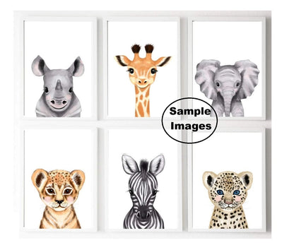 Handmade Safari Jungle Animal Nursery Art – A3 Prints – Set of 6 – Unramed Decor