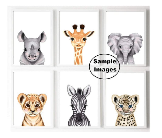 Handmade Safari Jungle Animal Nursery Art – A3 Prints – Set of 6 – Unramed Decor