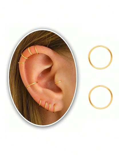 25x Nose Ring Hoop Tragus Helix Ear Cartlidge Lip Septum Surgical Steel - GOLD