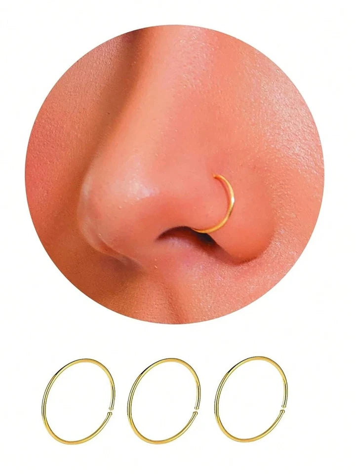 25x Nose Ring Hoop Tragus Helix Ear Cartlidge Lip Septum Surgical Steel - GOLD